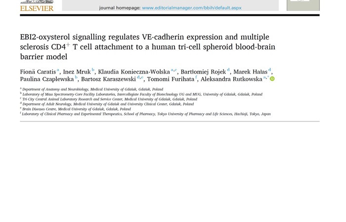 EBI2-oxysterol signalling regulates VE-cadherin expression and multiple sclerosis CD4+ T cell attachment to a human tri-cell spheroid blood-brain barrier model
