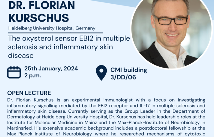 Dr. Florian Kurschus lecture on the role EBI2 in MS delivered at MUG